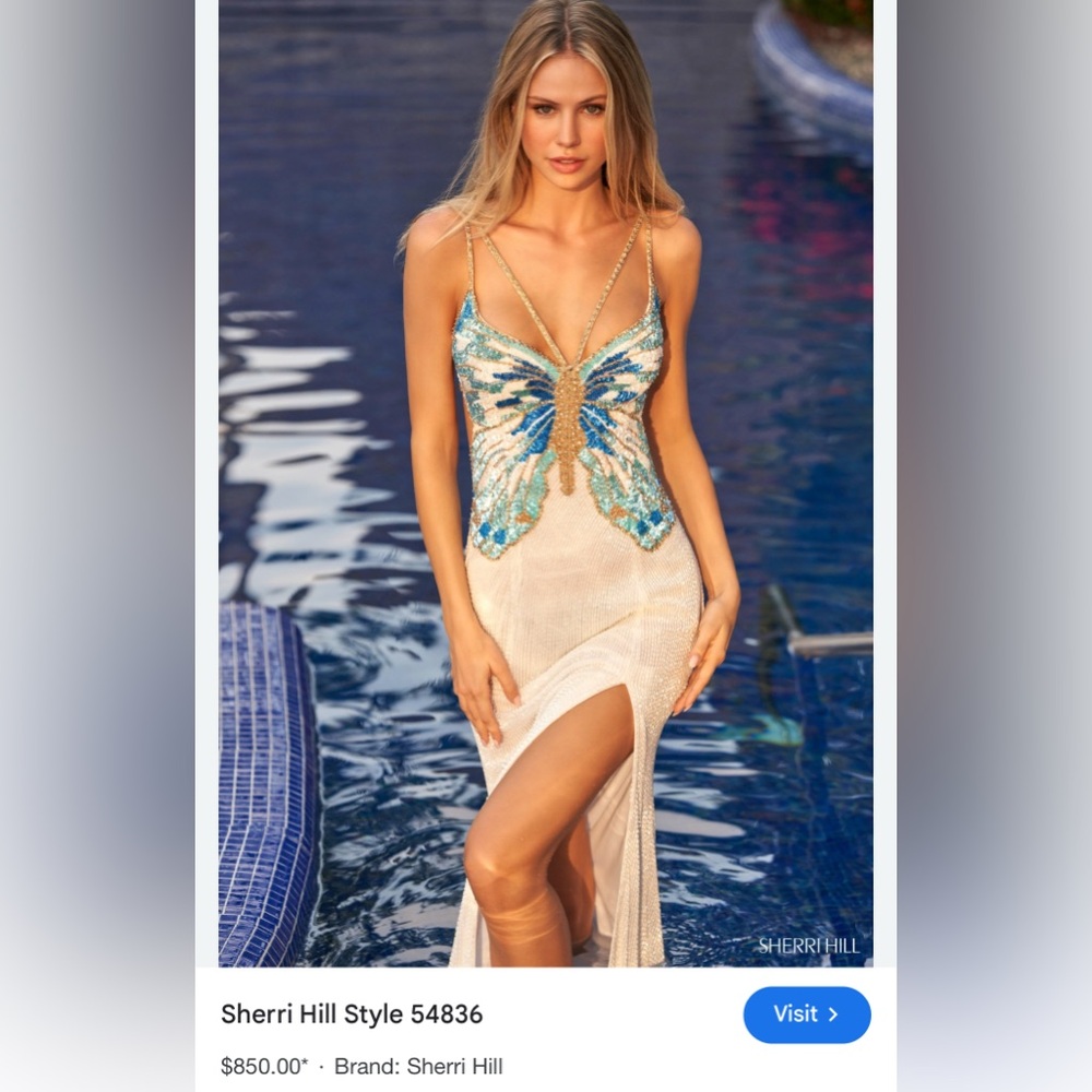 Sherri Hill Blue and Cream Maxi Dress